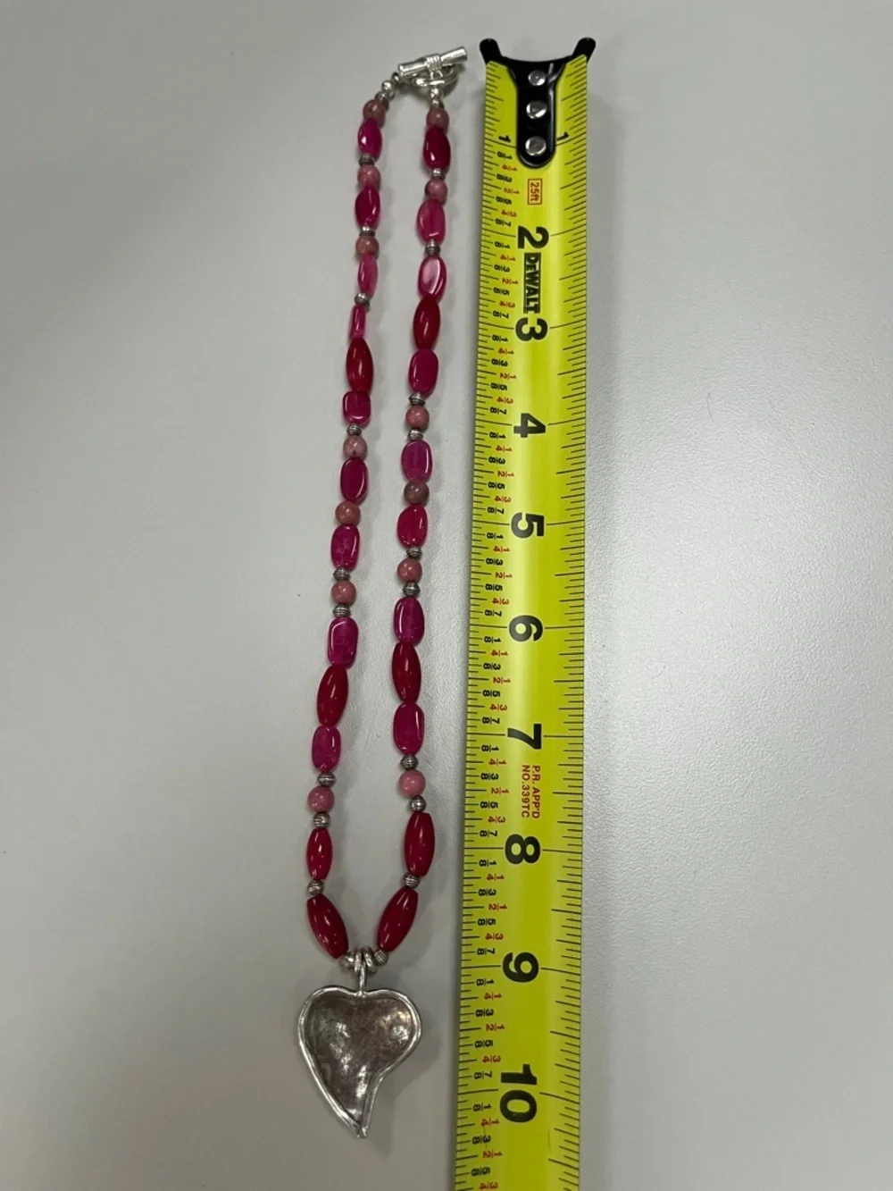 Source Unknown Pink Beaded Necklace with Silver Heart Pendant